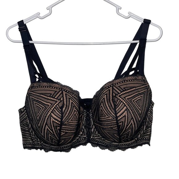 NWT Adore MeBlack Lace Geometric Bra Strappy Detail 42D Adjustable Straps - Picture 1 of 6
